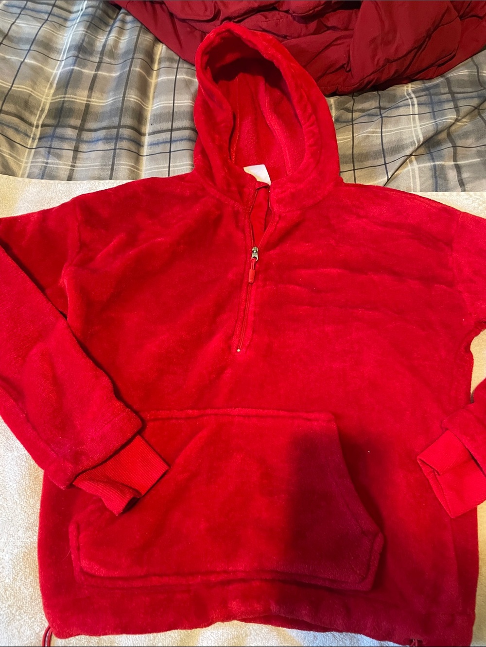 Athletic Works Red Hooded Half-Zip Fleece Pullover